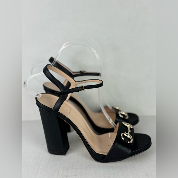 Gucci Black and Gold Heeled Sandals with Ankle Strap - Picture 5 of 8